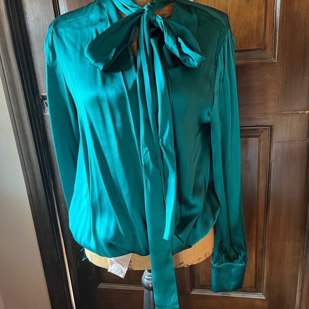 Elegant Teal Blouse With Bow Tie